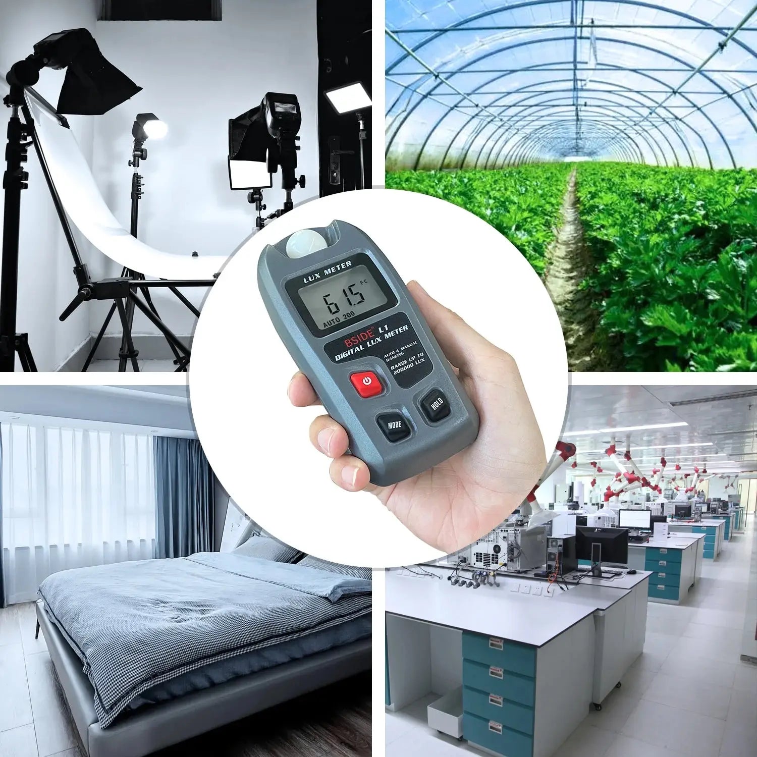 BSIDE Lux Meter Digital Illuminometer 0~200,000lux LCD Pocket Light Meter Lux/FC Measure Tester Sensor Photometer Luxmeter 