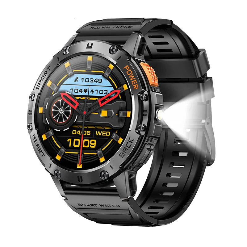For Android ios New AMOLED Smart Watch Men with Flashlight Sports Waterproof Fitness Tracker Bluetooth Call Smartwatch Man+Box 