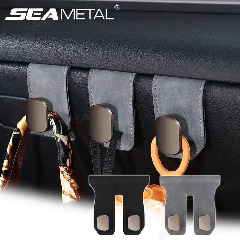 SEAMETAL Car Seat Hook Hanger Co-Pilot Storage Box Hanger Metal Hook for Bag Luxury Suede 15KG Large-Bearing Car Handbag Holder