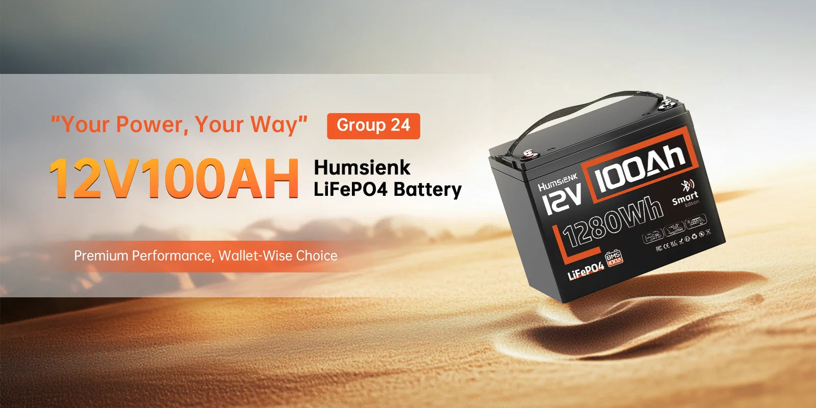 12V 100Ah LiFePO4-batteri 1280Wh med Bluetooth og 100A BMS