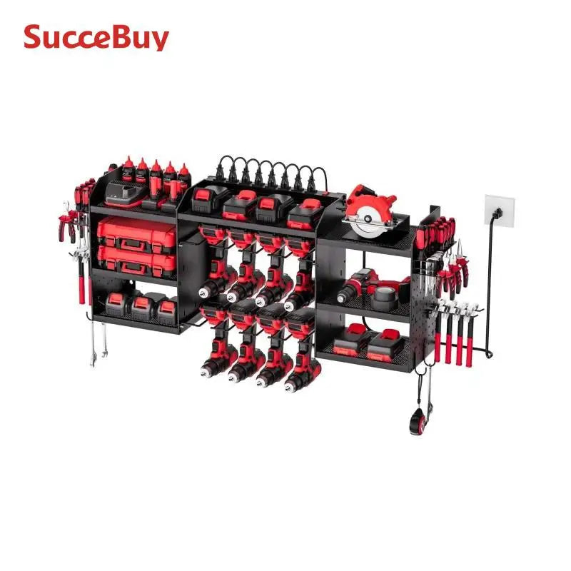 3-Tier Power Tool Organizer with 8-Outlet Charging Station Rack