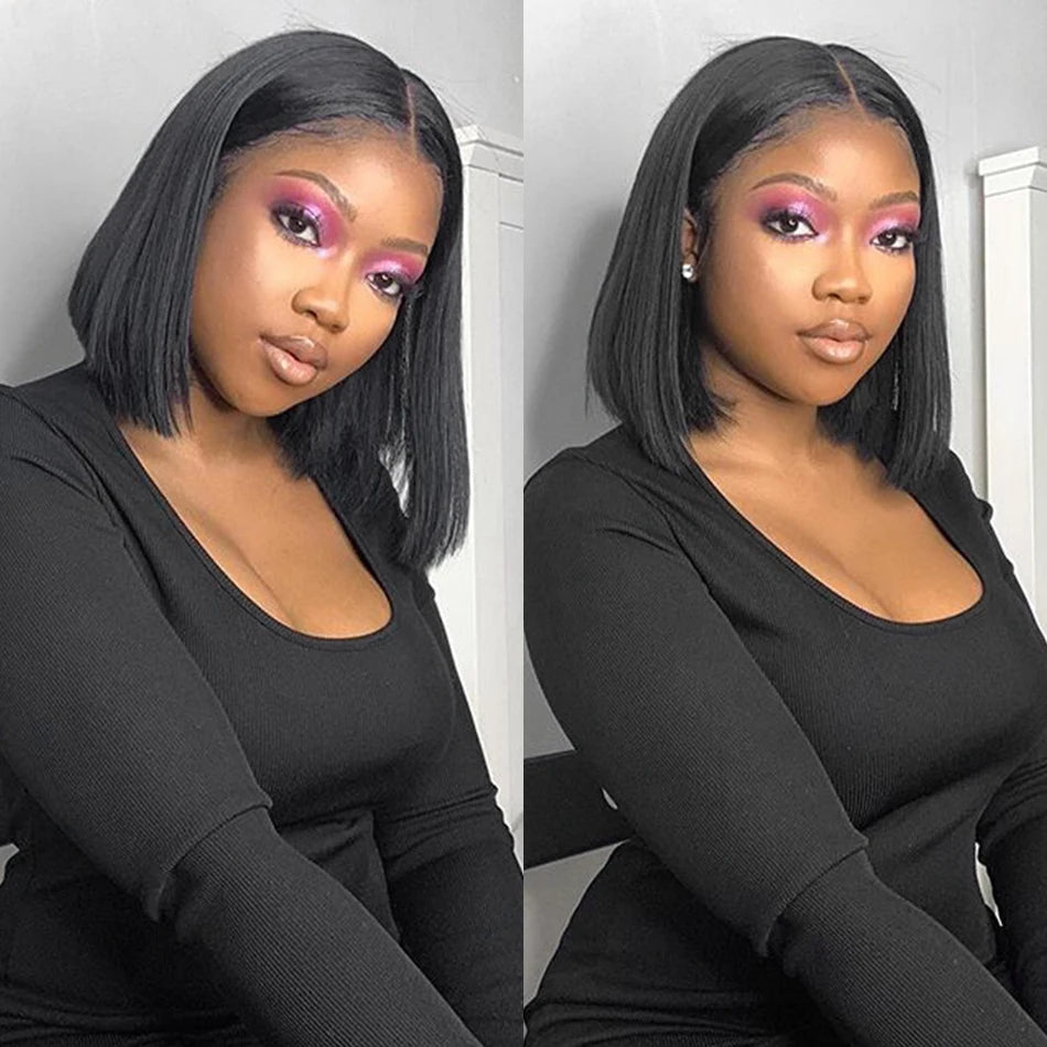 Short Straight Bob Wig Human Hair with Transparent Lace