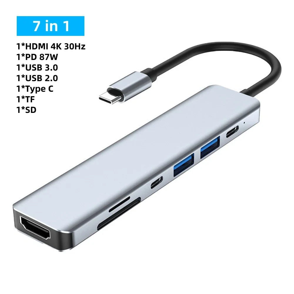Seitsemän yhdessä -USB-keskitin - liitäntävaihtoehdot