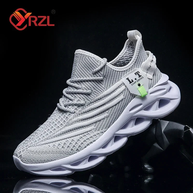 YRZL Men Sports Running Black Jogging Shoes Casual Sneakers Outdoor Breathable Mesh Women Light Shock-absorption Black Tennis 