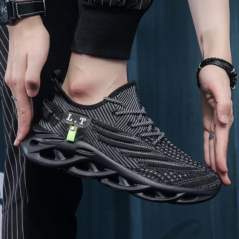 YRZL Men Sports Running Black Jogging Shoes Casual Sneakers Outdoor Breathable Mesh Women Light Shock-absorption Black Tennis 