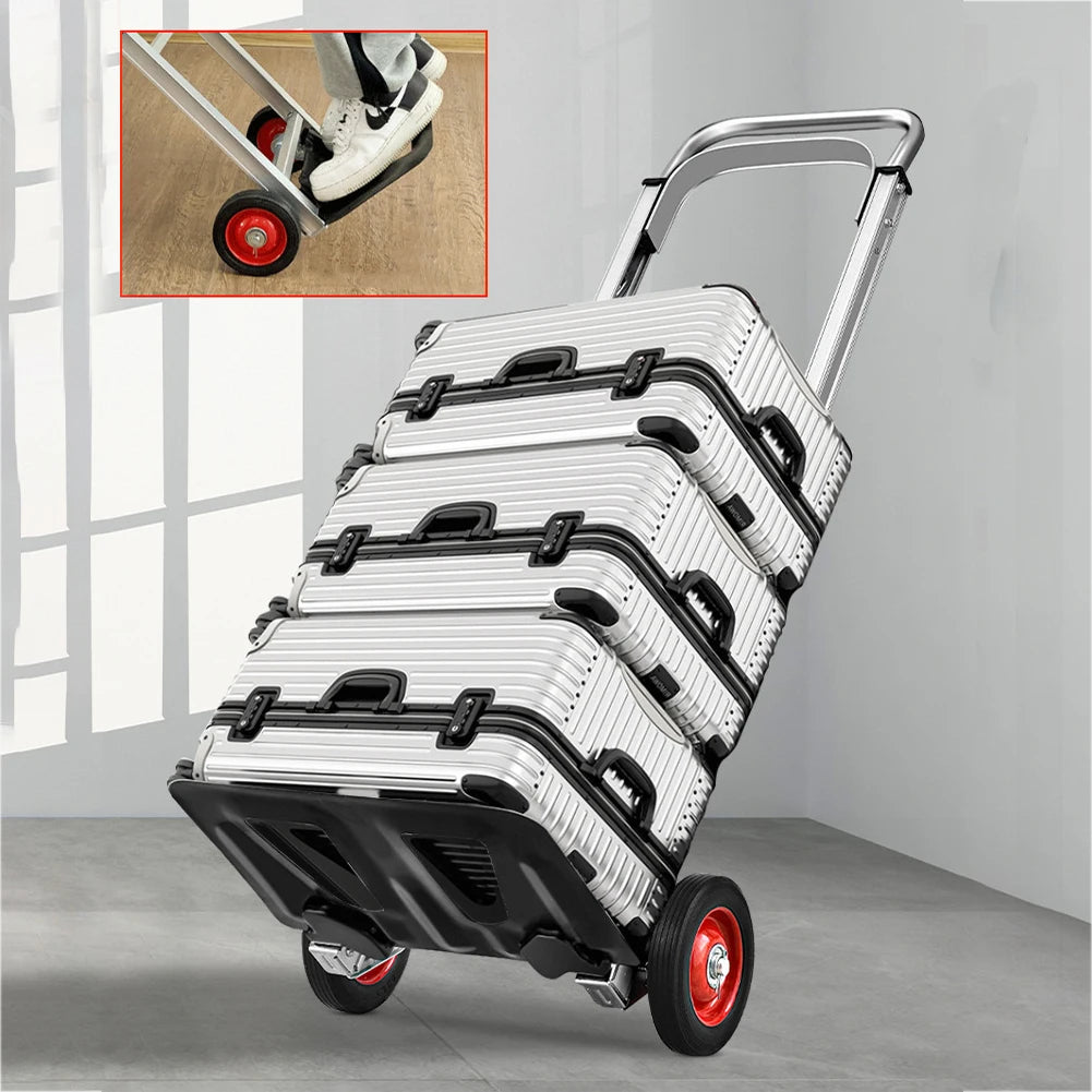 Folding Sack Truck Portable Dolly Cart Long Telescoping Handle Heavy Duty Barrow Cart Non-Slip for Moving and Travel