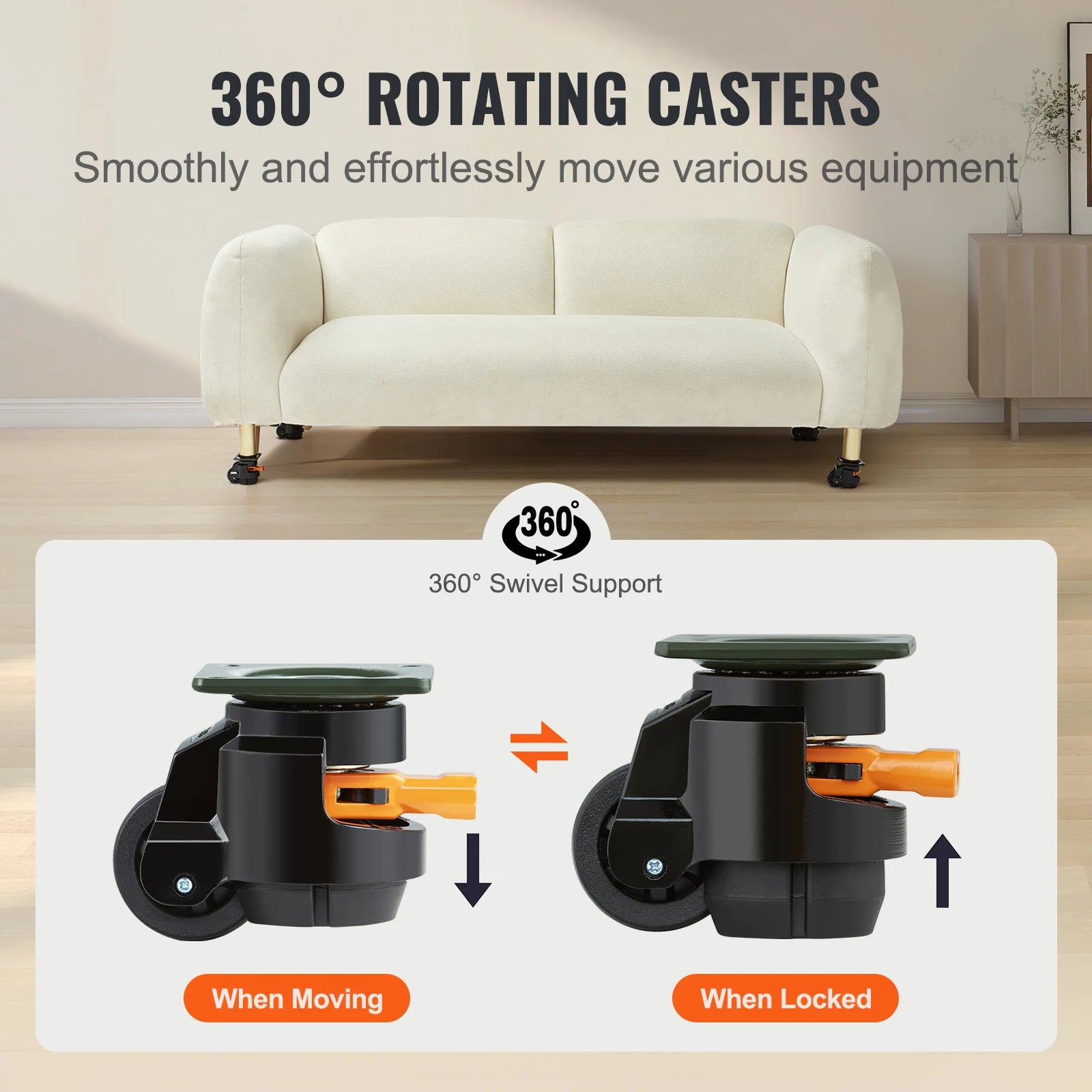 Adjustable Leveling Casters Set of 4 Heavy Duty Swivel Wheels