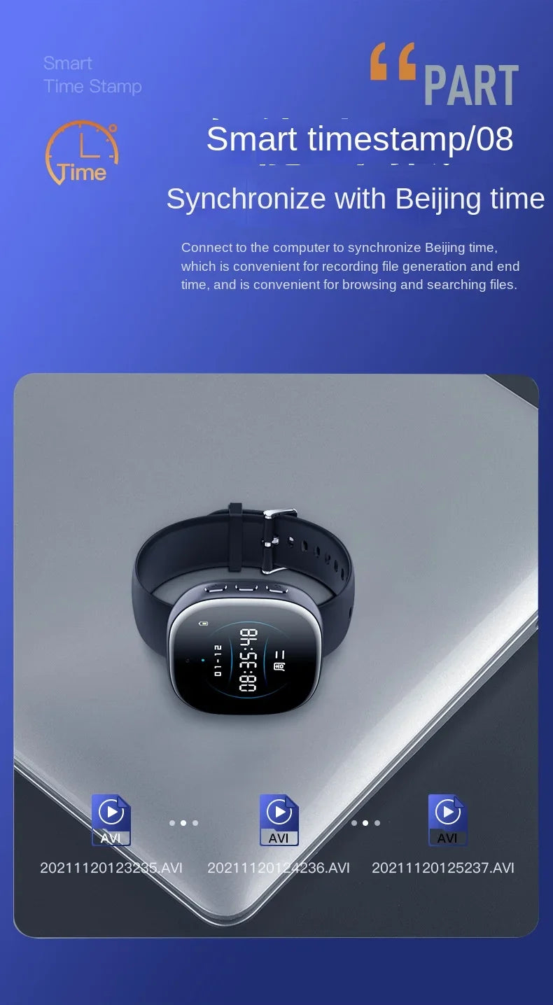 1080P Watch Mini Camera Audio Video Sound Voice Recorder Micro Smart Watch 4-128GB Sport DV Noise Reduce Recording Smart Watch