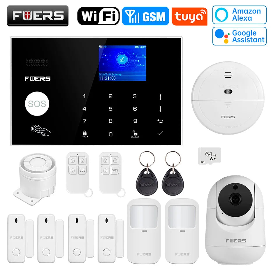 FUERS G30 Wireless WIFI GSM Alarm System Home Burglar Security Alarm System Tuya Smart APP Control with Door and Motion Sensor