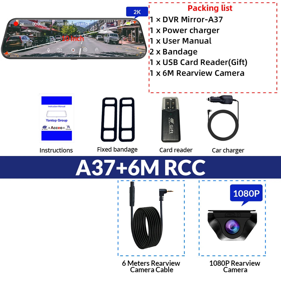 Dash Cam Touch GPS WIFI 24h Night Vision 10 Inch 2K+1080P Rearview Mirror Sony Rear Camera Car DVR Black Box 70mai Dashcam 