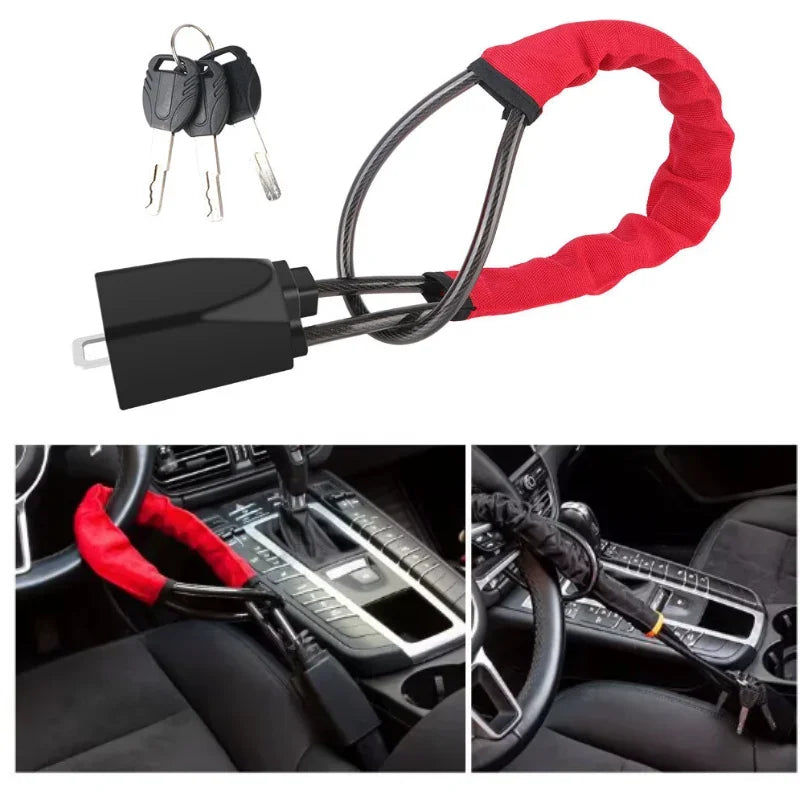 Steering Wheel to Seat Belt Cable Lock