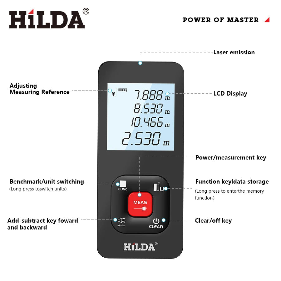 HILDA Laser Distance 50M/100M/120M Rangefinder Profesional Meter Laser Range Finder Ruler Test Tool 