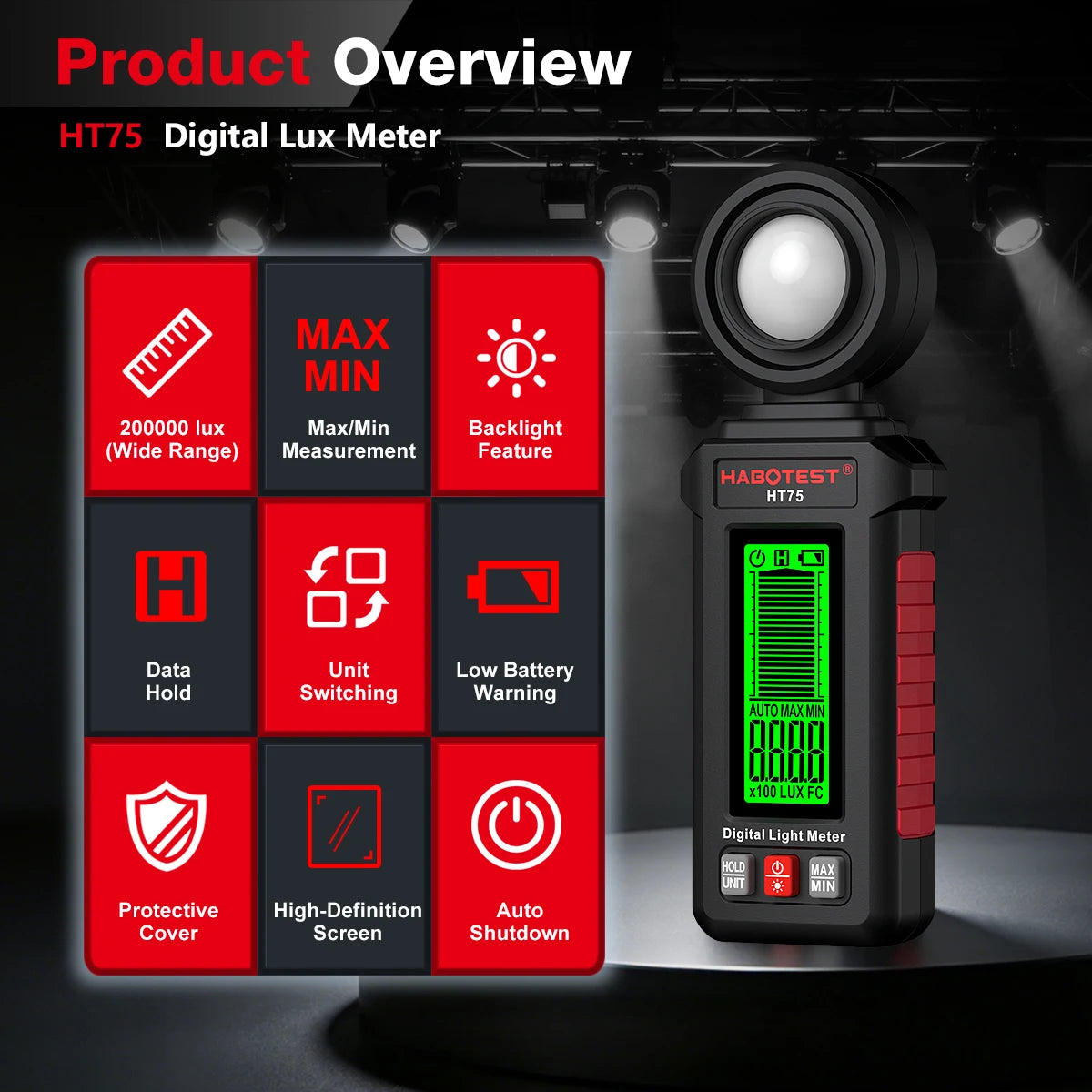 HT75 Digital Light Meter - Lux and Foot-Candles