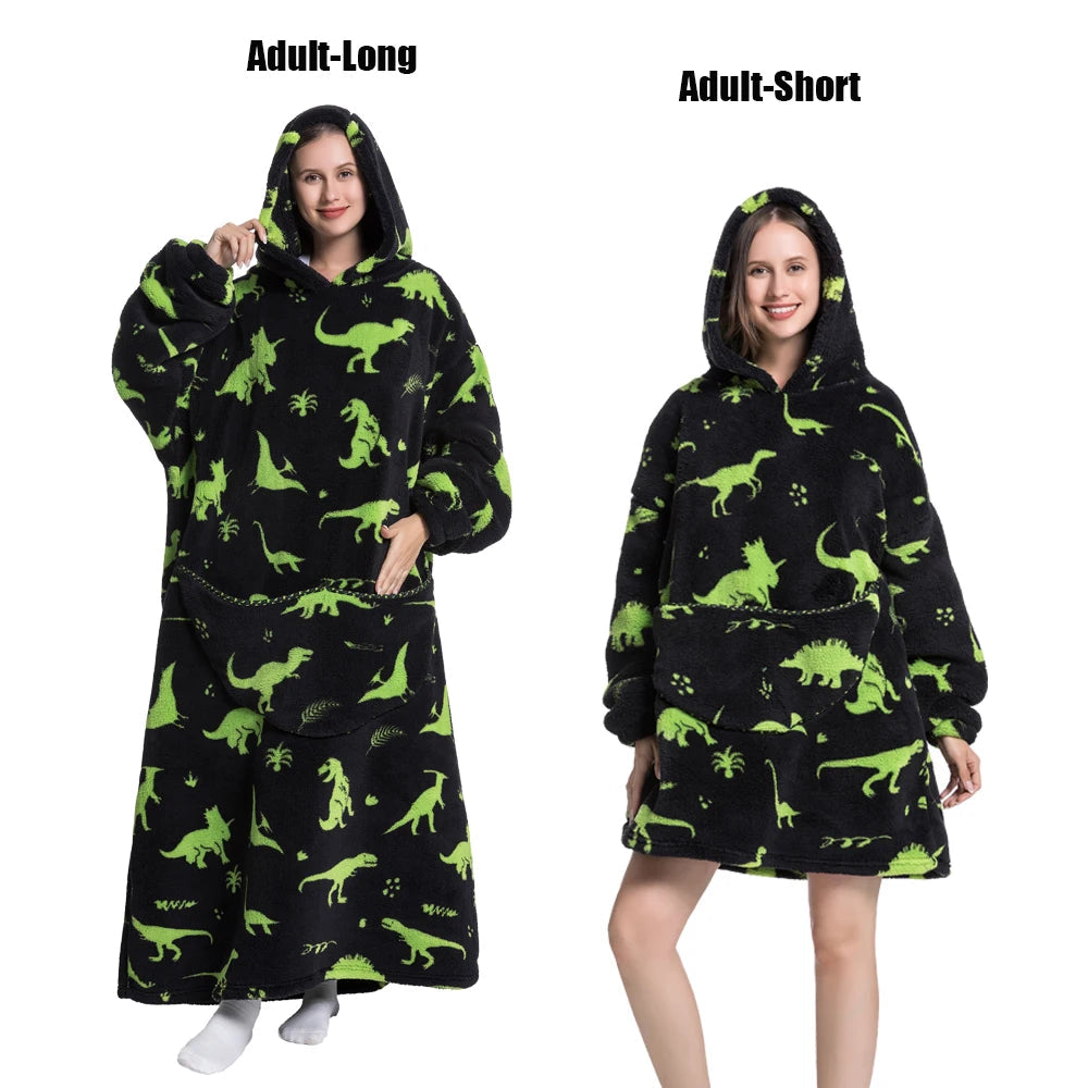 Women Plush Fleece Blanket Men Warm Thick Hoodies Adult Giant TV Blanlets with Sleeves Super Long Cold-proof Homewear Pajamas 