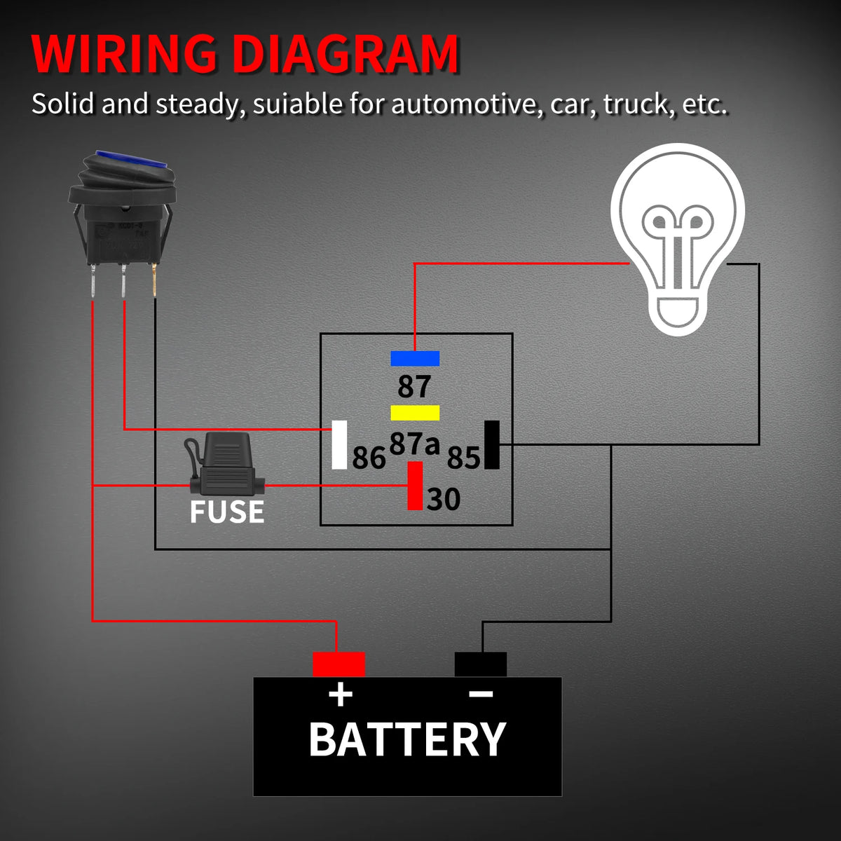 1PC SPDT 5 Pin Waterproof Auto Relay 12V 40A Heavy Duty 14AWG 12 Volt Car Relay Kit Bosch Style and Harness Set For Automotive