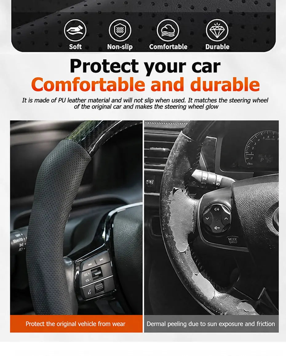 SEAMETAL Car Steering Wheel Cover Nappa Leather Snap-On Clip Installation With Return Mark Non-slip Steering Wheel Protector