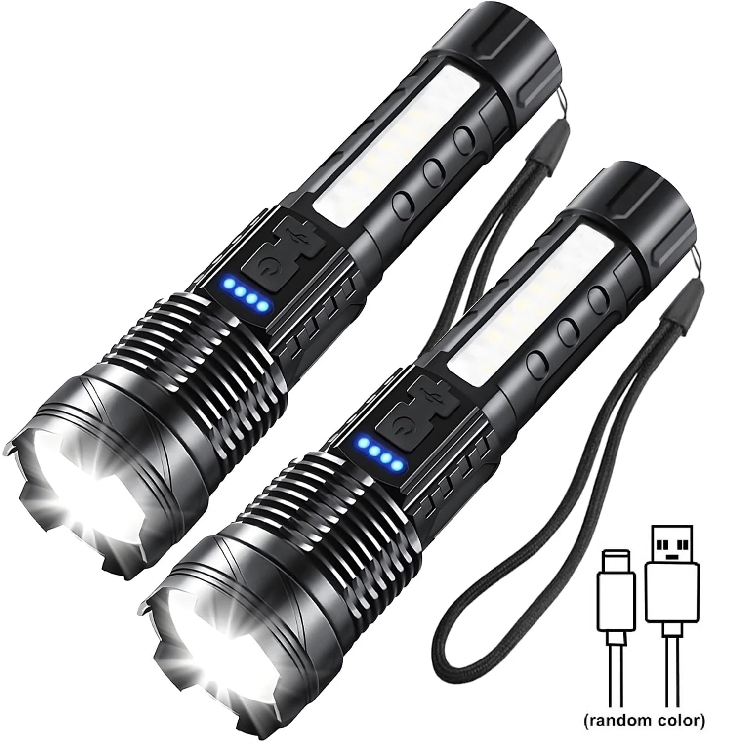 Lampe de poche LED rechargeable avec 7 modes et faisceau zoom réglable