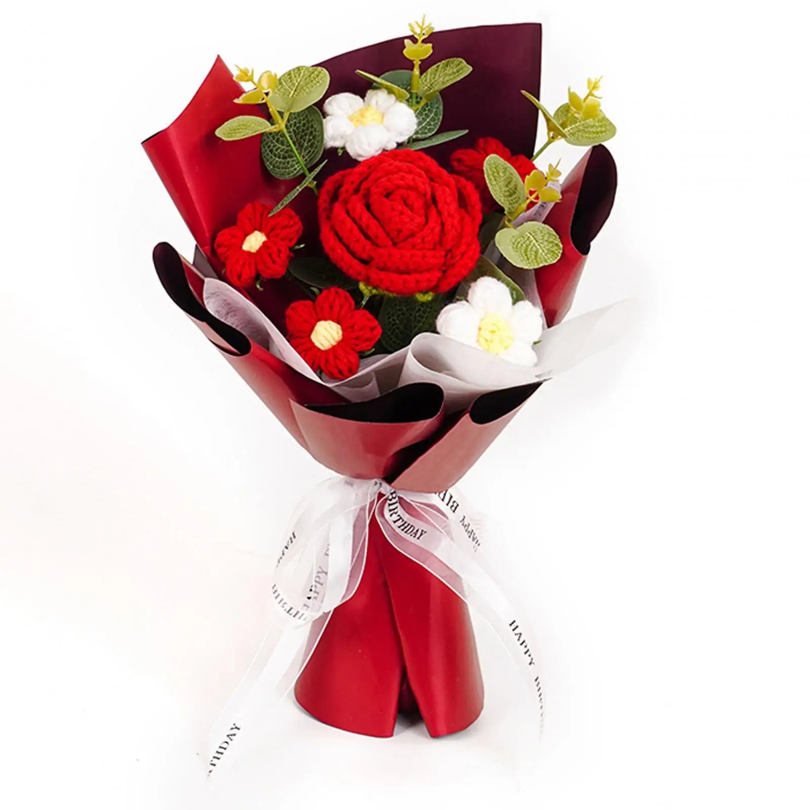 Handmade Crochet Flower Bouquet Knitted Floral Decoration