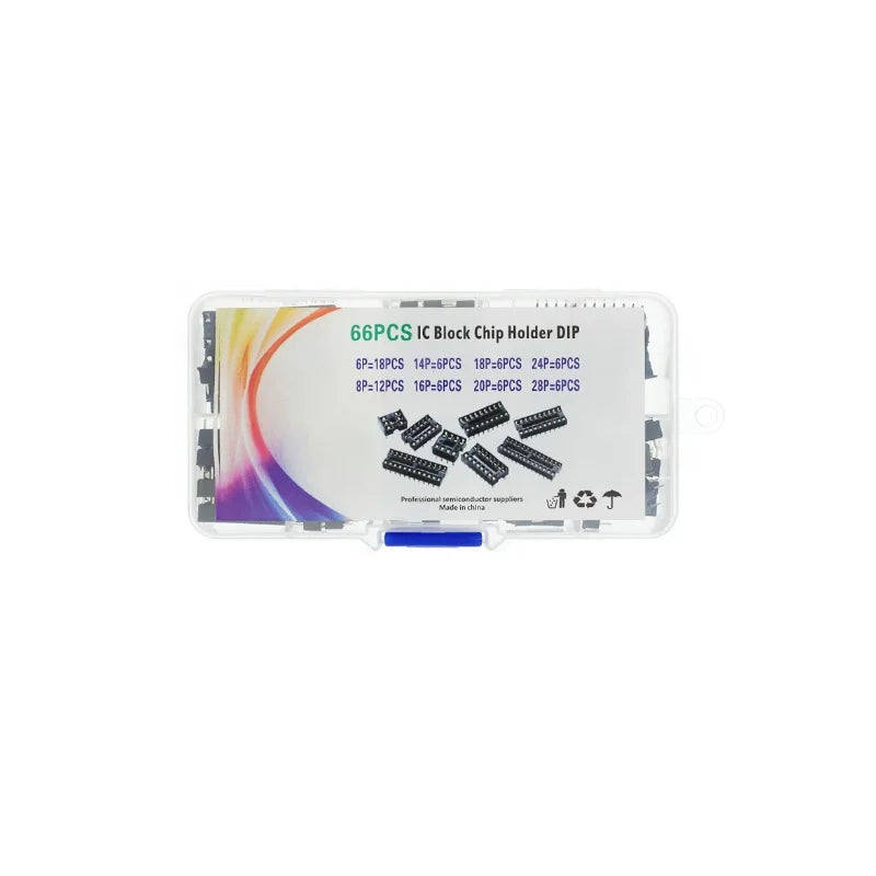 66-Piece DIP IC Socket Assortment, 6–28 Pins