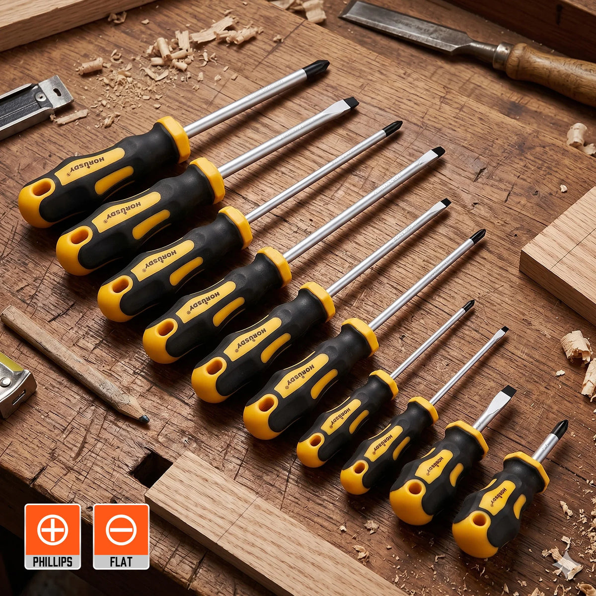 HORUSDY 11-Piece Magnetic Screwdriver Set Phillips Flat Head Tip with Magnetizer