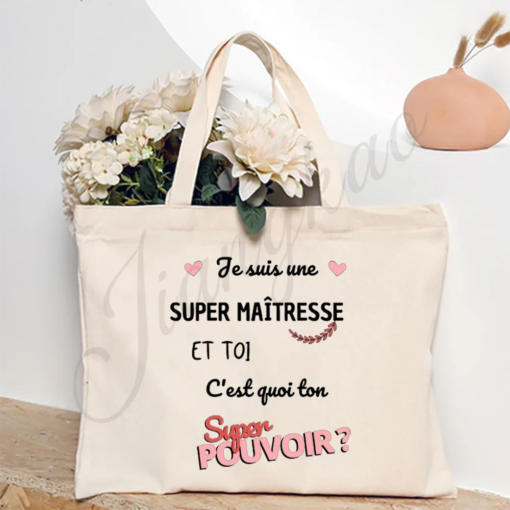 Thank You Teacher Stampa Francese Borsa a Spalla Donna Borsa in Tela Borse da Shopping Borse Femminili Borsa Riutilizzabile Migliori Regali per Maitresse