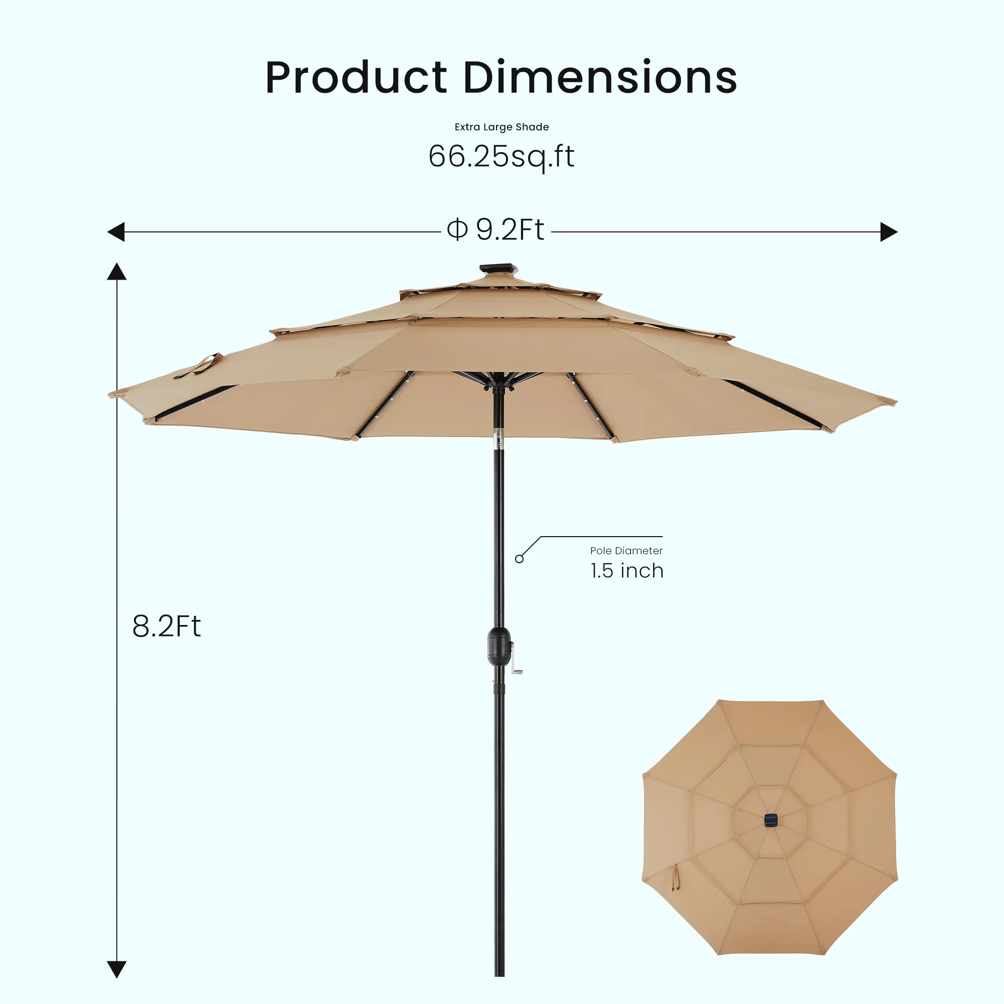 10FT udendørs parasol med solcelle-LED-lys og vippefunktion
