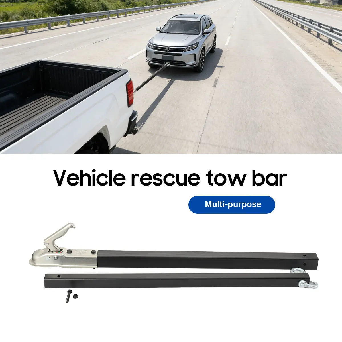 Barra di traino resistente fino a 3,5 t per auto rimorchio, attacco a croce nero, installazione facile, veicolo recupero rimorchio