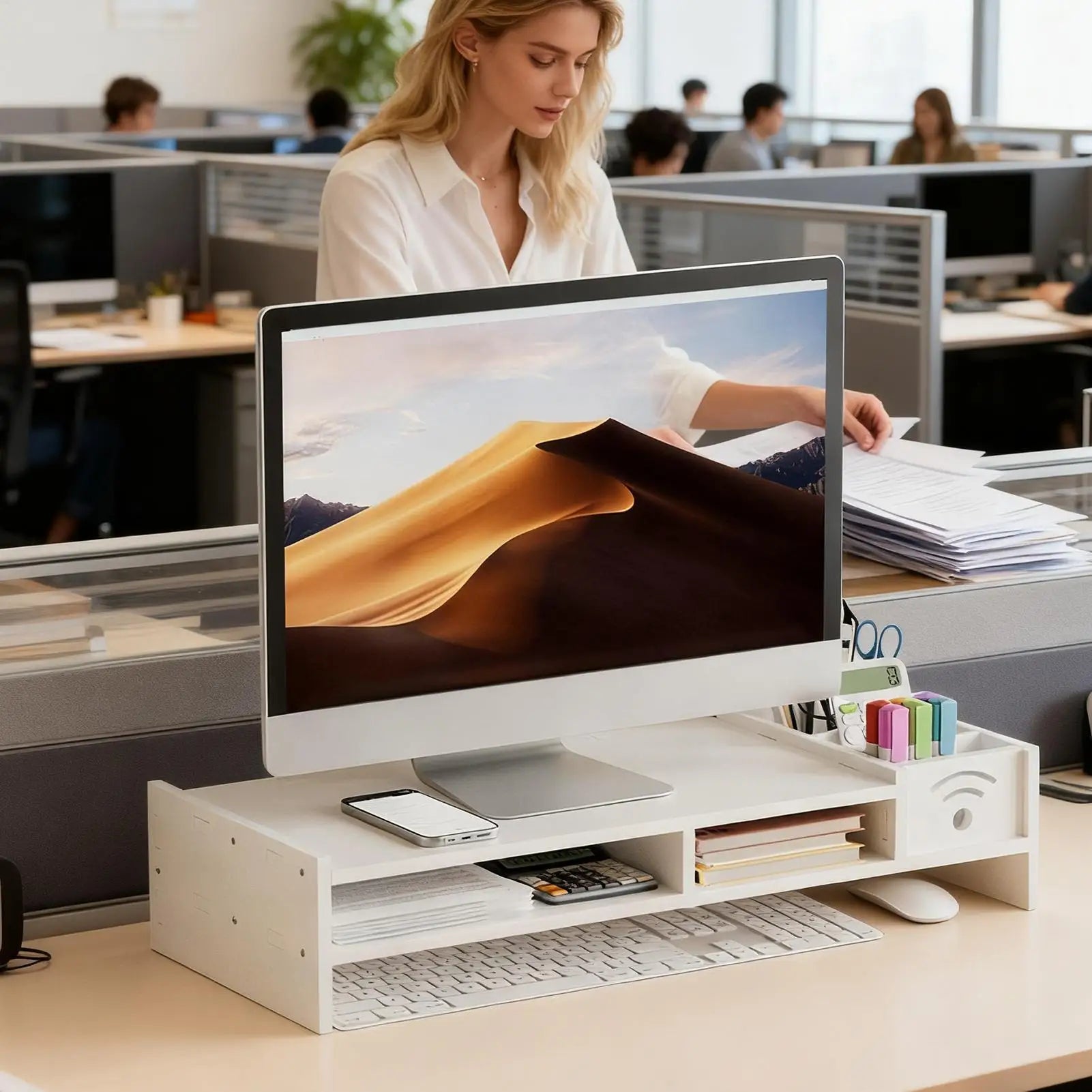 2 Tier Monitor Stand Riser with Storage Shelf 11cm Ergonomic Lift