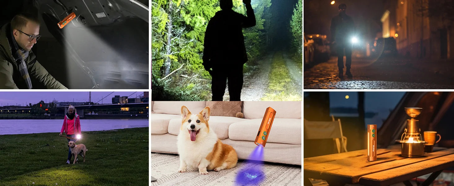 1200LM Rechargeable EDC Flashlight with UV, RGB & Magnetic Tail