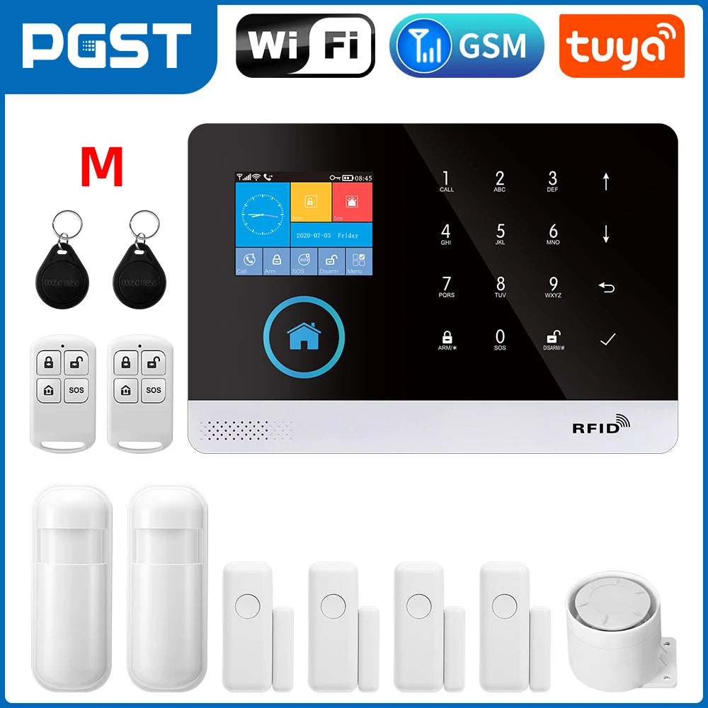 PGST 103 2.4 inch Screen 4G 2G WIFI GSM Home Bulgar Security System for Home 433MHz APP Control RFID Card with PIR Motion 