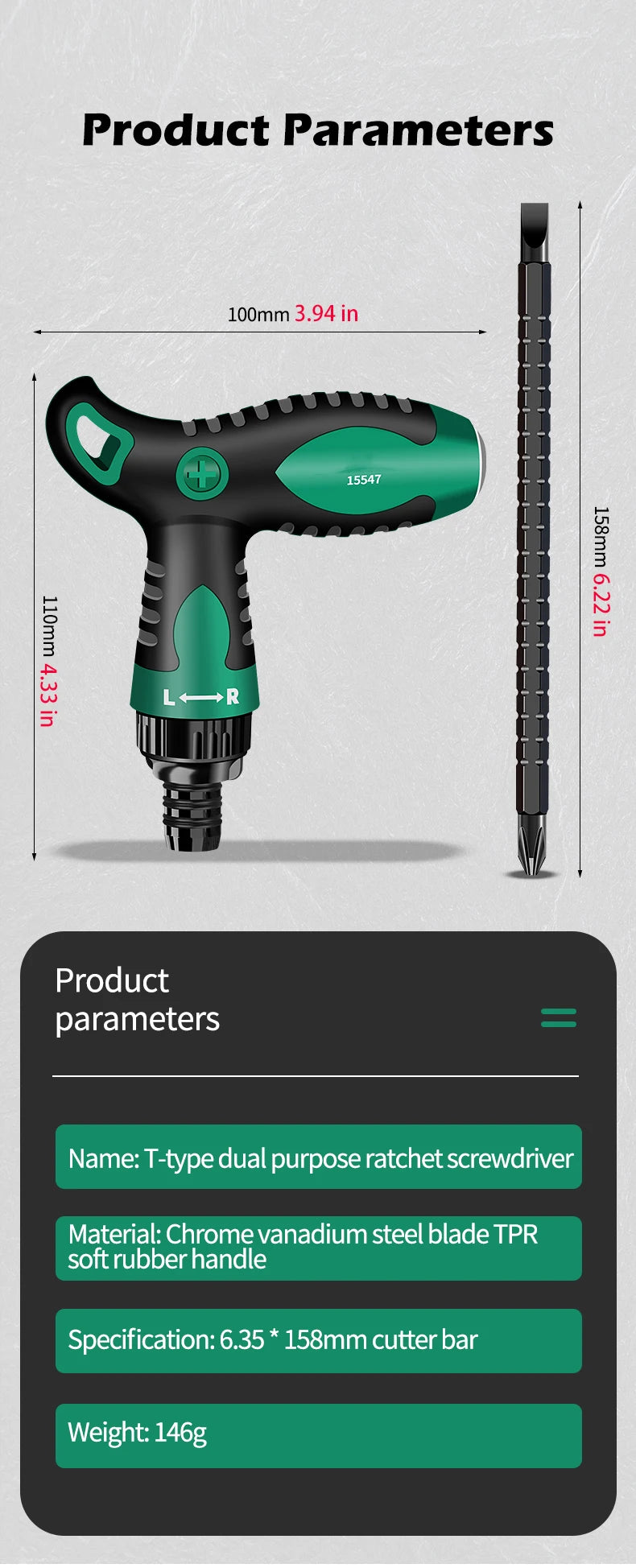 Telescopic T-Handle Ratchet Screwdriver Set