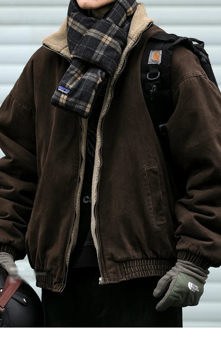 Japanese Vintage Polar Fleece Jacket Men Winter High Quality Thick Jacket Korean Streetwear Loose Couple Trendy Warm Coat Male 