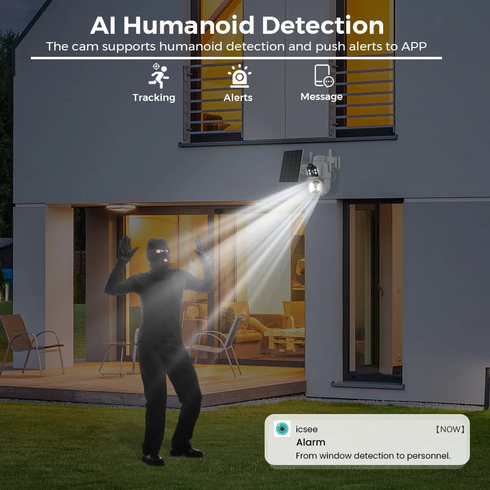 8MP 4K Outdoor WiFi Solar Security Camera Dual Lens Night Vision