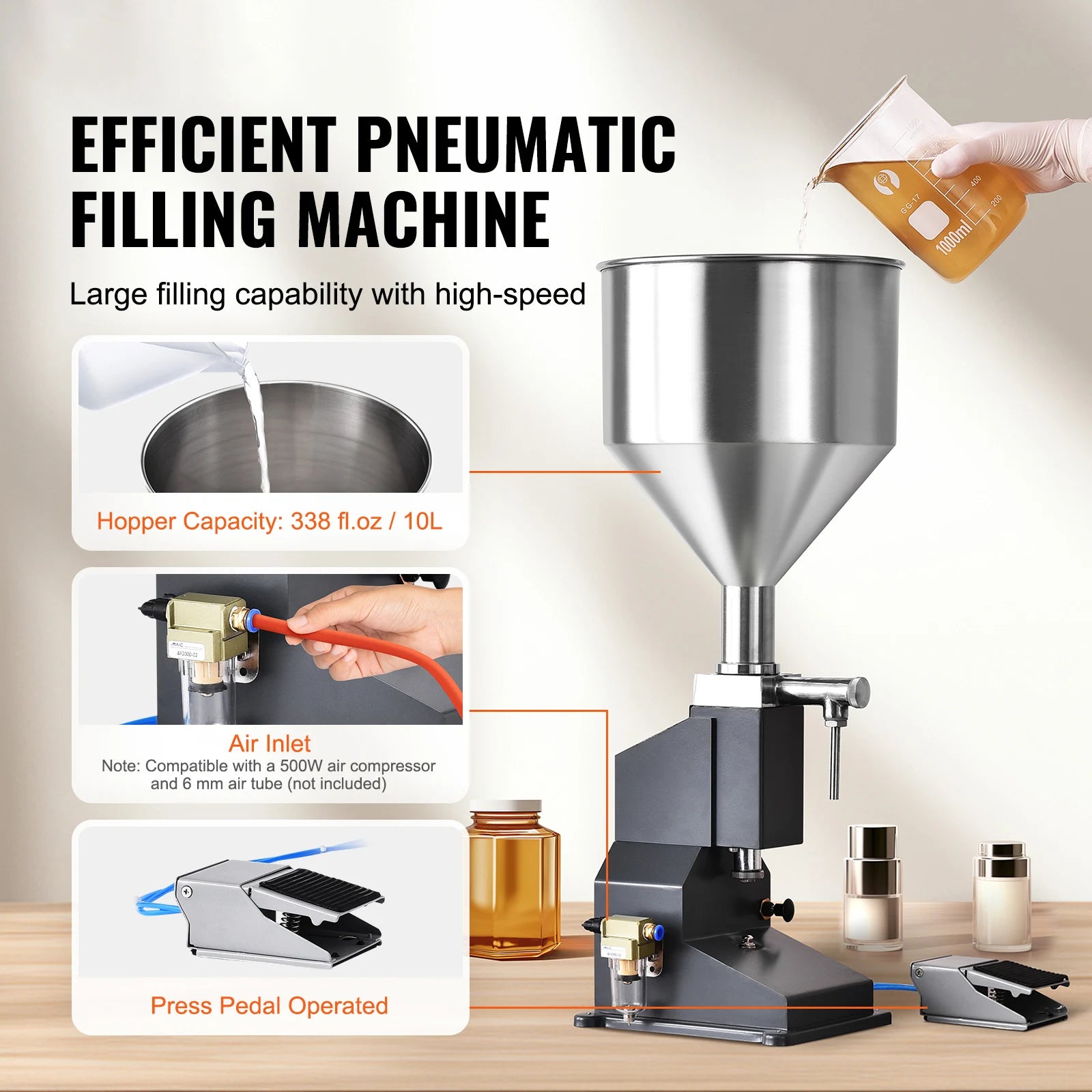 Pneumatic Liquid Filling Machine 5–50ml with Pedal Control