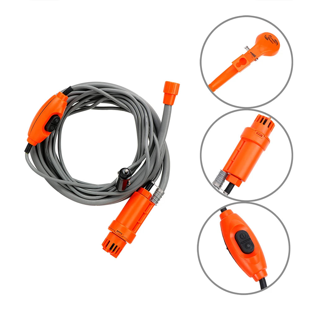 12V RV Caravan Shower With Pipe Pump Cigar Lighter Power Adapter Car Washer Outdoor Camping Travel Washing Nozzles Universal