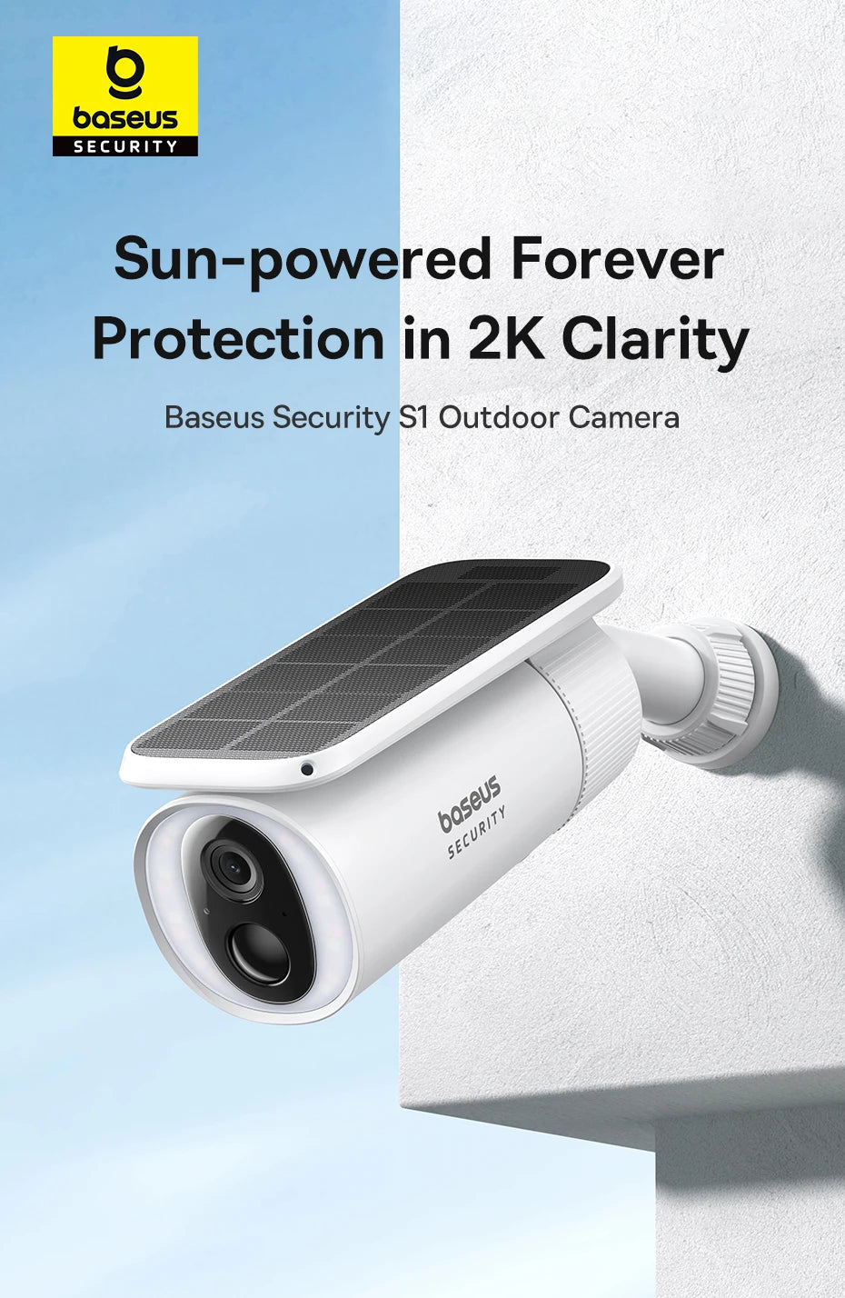 Solar Outdoor Security Camera 2K WiFi 145° Wide-Angle Night Vision