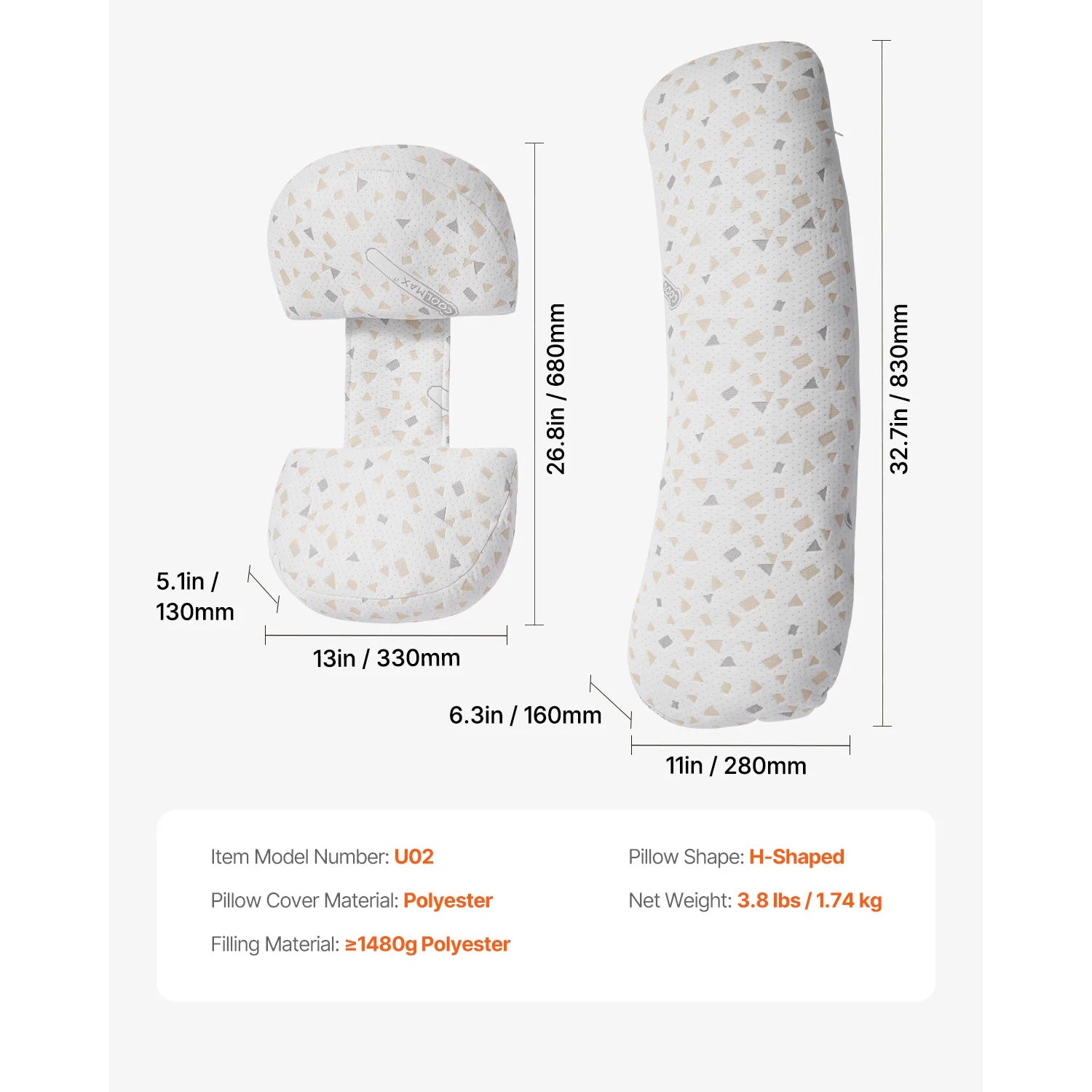 Adjustable Pregnancy Pillow with Washable Cover & Full Body Support