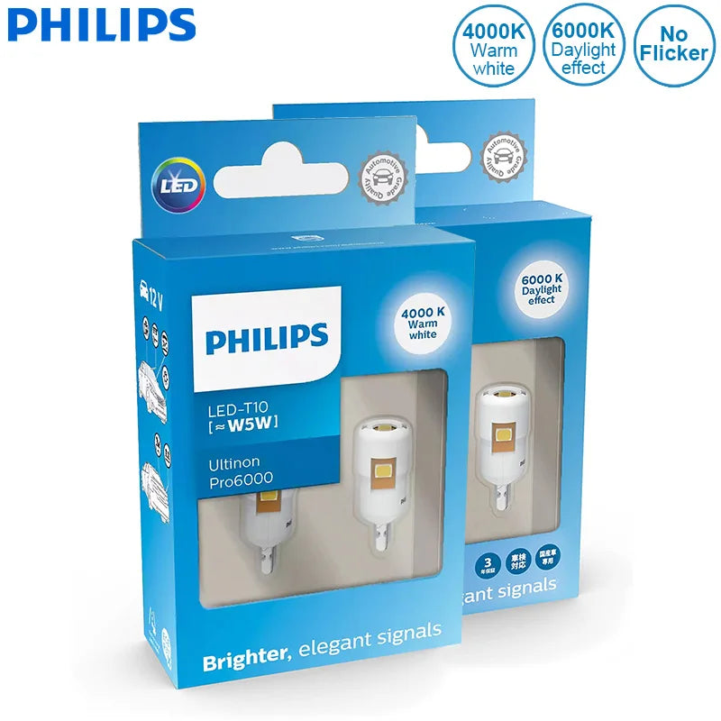 Philips LED T10 W5W Ultinon Pro6000 4000K 6000K fehér fényes belső lámpák, index jelző, nincs villanás, hibamentes, Páros