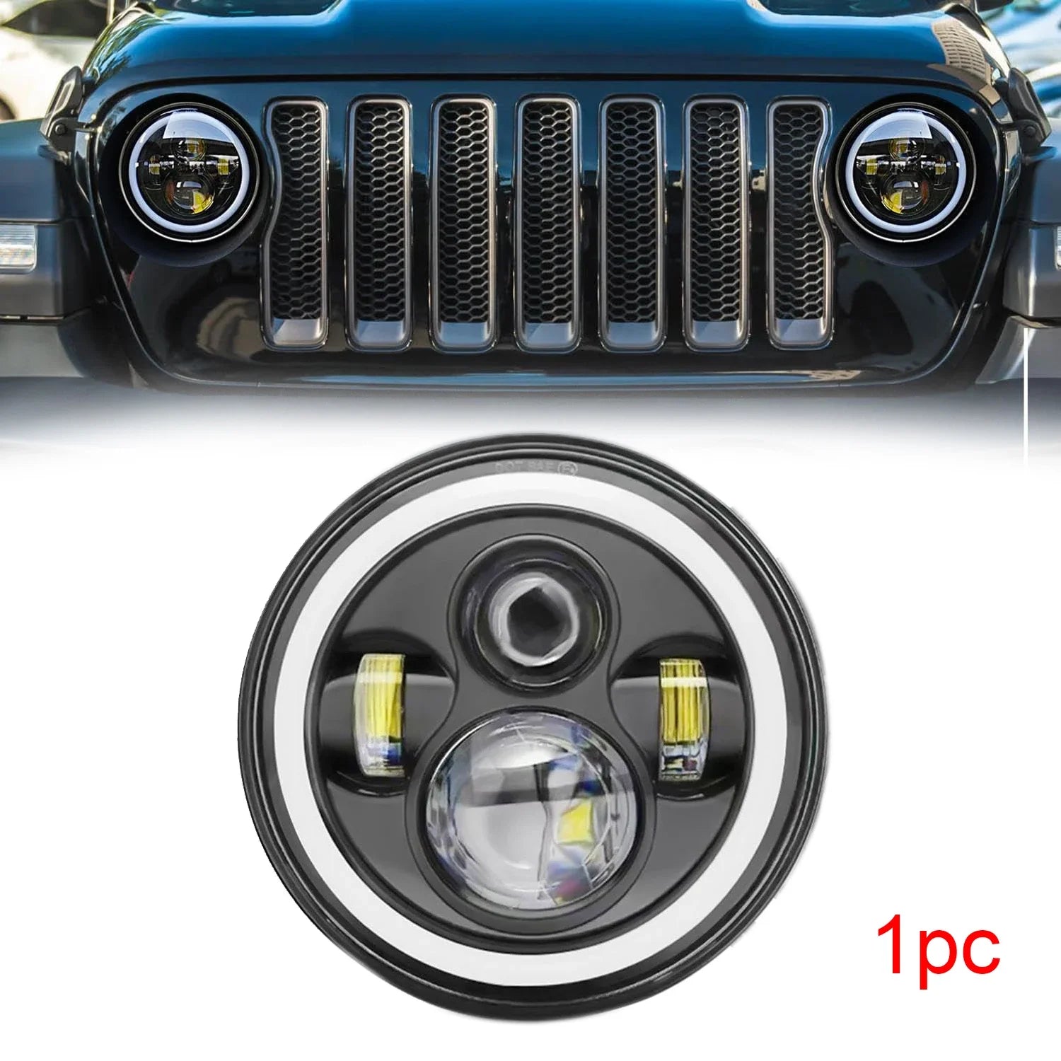 7 Inch LED Headlight Halo Ring with Hi/Lo Beam, DRL and Amber Turn Signal
