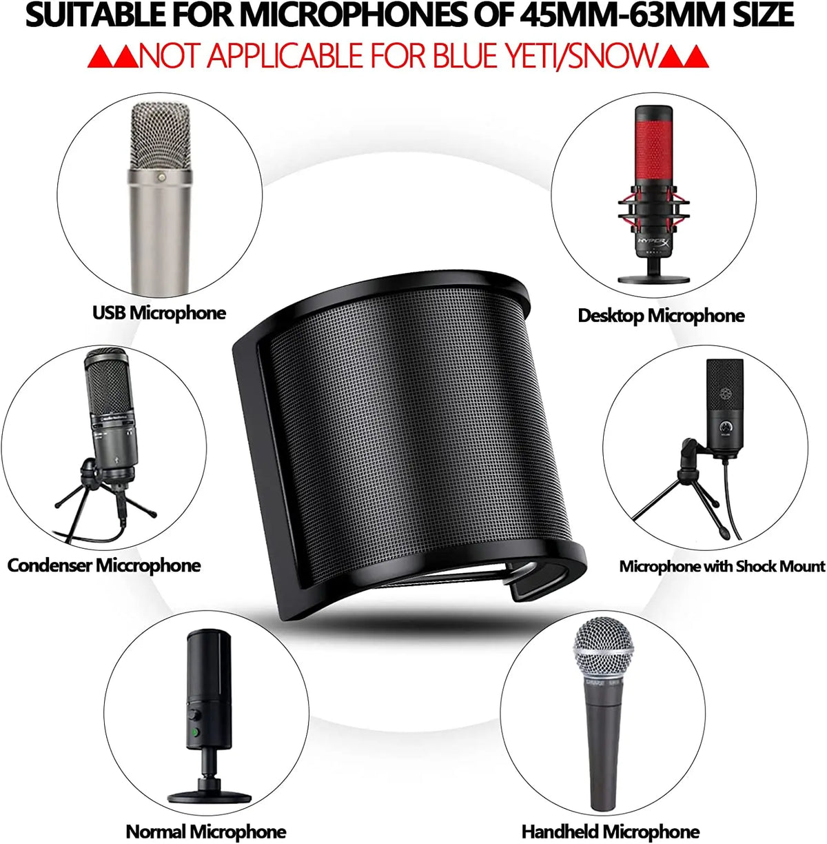 Filtru pop universal pentru microfon, ecran anti-vânt metalic pentru microfon cu condensator, PC, studio și înregistrări