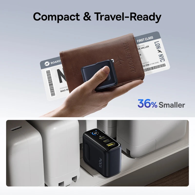 Baseus 100W GaN rychlá nabíječka s displejem, 3 porty USB-C a USB-A