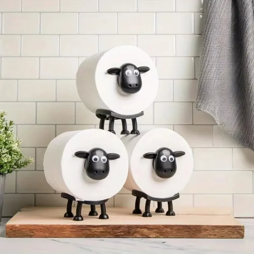Cute Sheep Toilet Paper Holder Standalone Cartoon Animal Bathroom Decor Non-Slip Base Space-Saving Design Unique Funny Gift Idea 