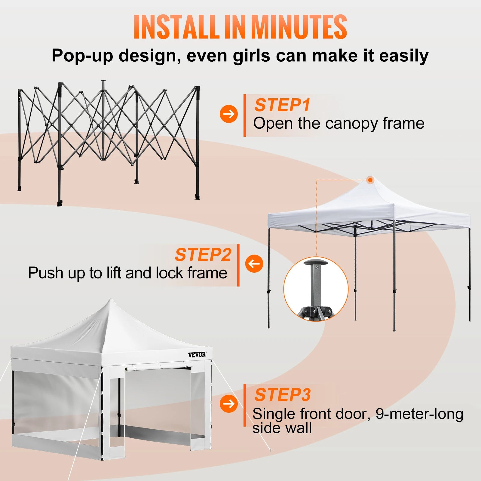SucceBuy Tenda de Palco Pop Up 10x10 Alpendre ao Ar Livre com Paredes Laterais Removíveis e Bolsa com Rodas Abrigo Portátil Instantâneo para Festa/Acampamento