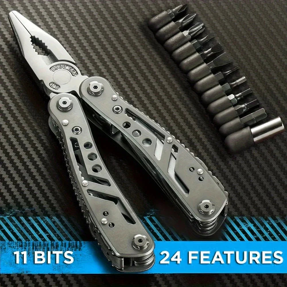 24-in-1 Multitool with Pliers, Knife and 11 Magnetic Bits