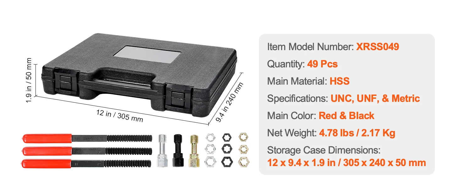 Thread Chaser Set UNC UNF Metric Rethreading Tool Kit with Case