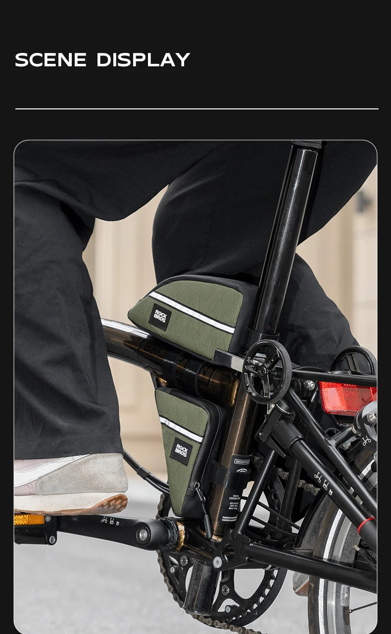 Bolsas para bicicleta ROCKBROS para bicicleta plegable Brompton, diseño alargado de 0.8L, bolsa triangular para bicicleta, bolsa para herramientas al aire libre
