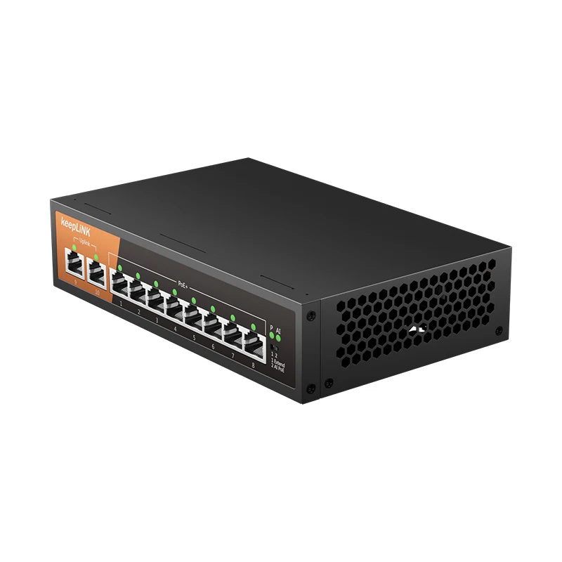 KeepLiNK 10-Port Gigabit Switch with 8-PoE and 2-RJ45 for Uplink Unmanaged Plug and Play 