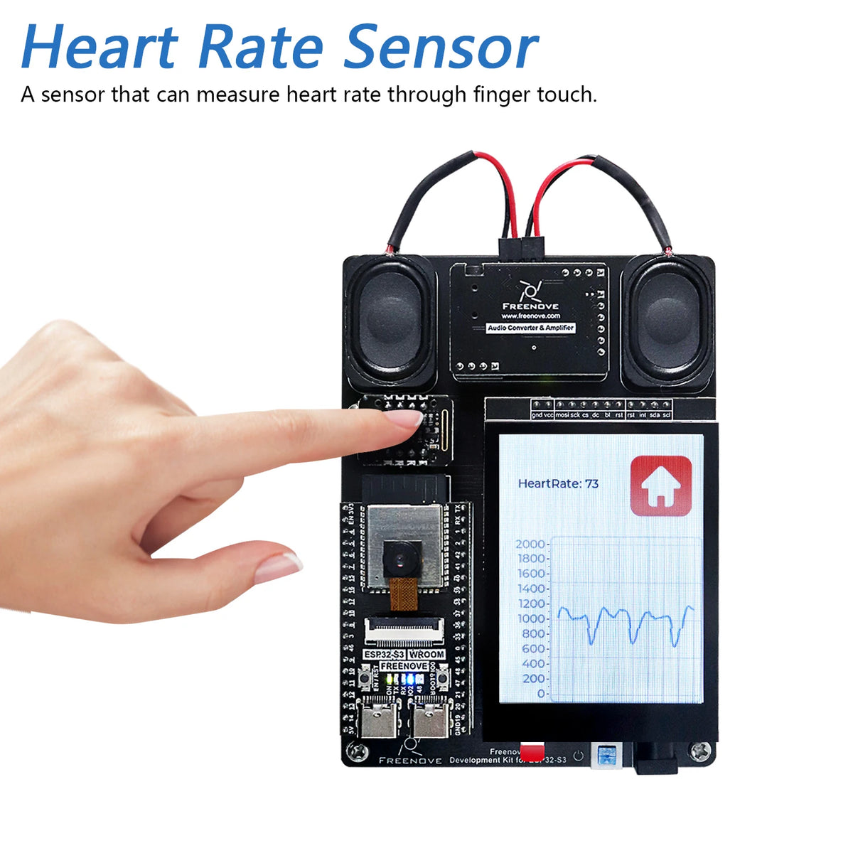 Kit de desarrollo Freenove para ESP32-S3 CAM inalámbrico, doble núcleo 32 bits 240 MHz, pantalla táctil, altavoces estéreo, sensor de ritmo cardíaco