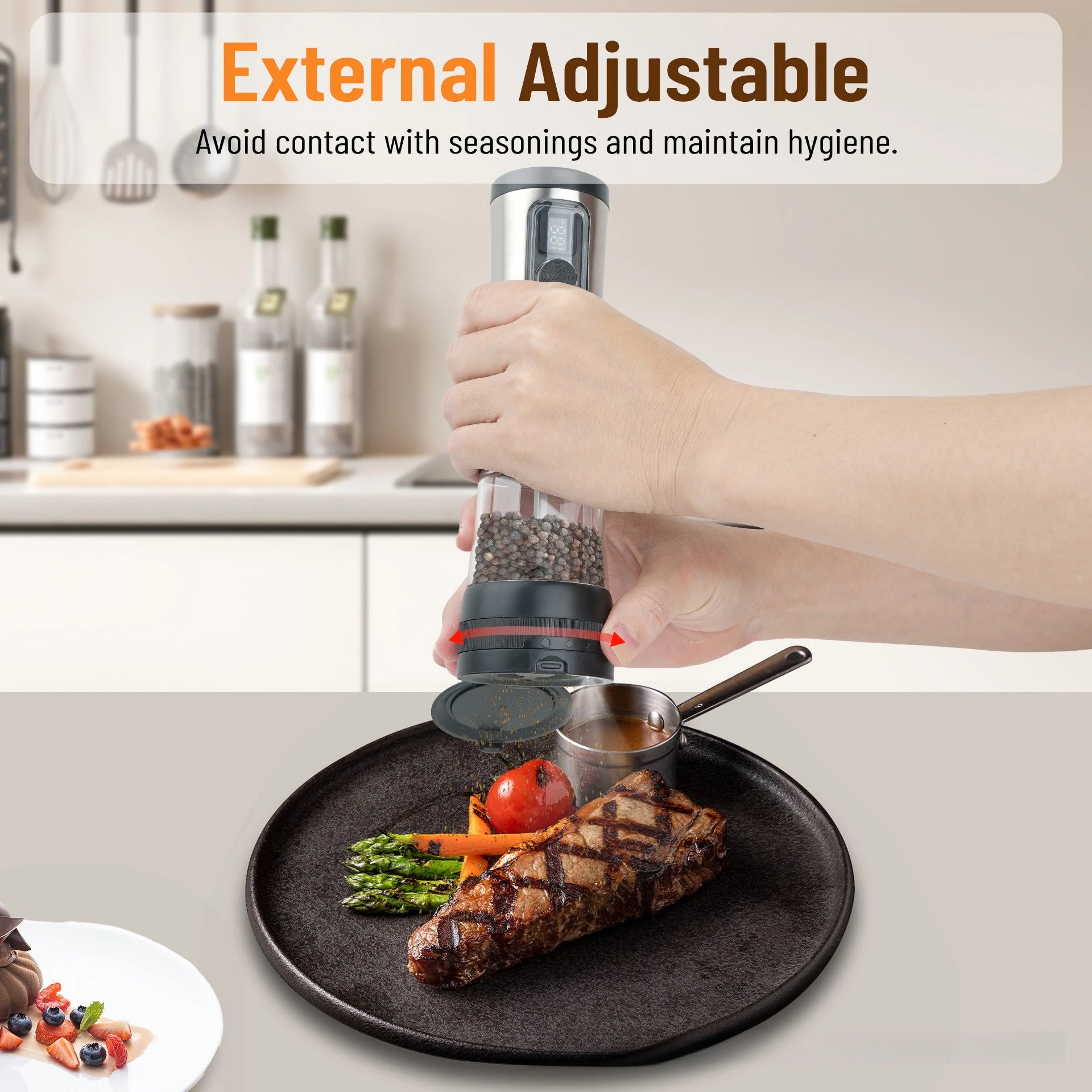 Electric Salt & Pepper Grinder Set with Rechargeable Base & LED