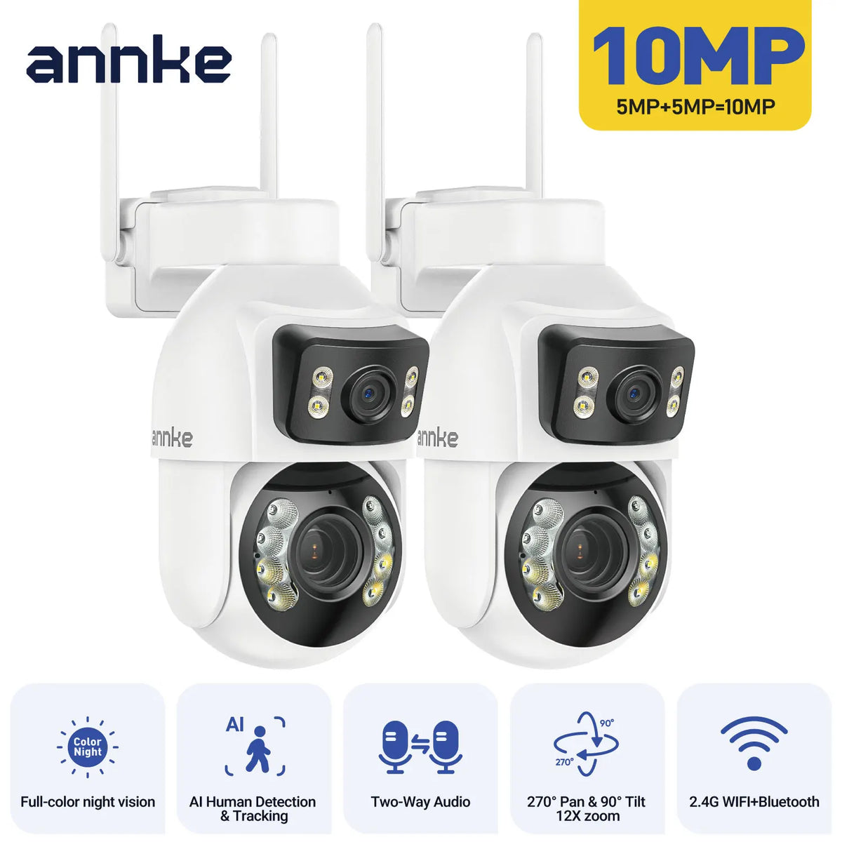 10MP Dual Lens PTZ WiFi Security Camera with 12X Optical Zoom and Color Night Vision